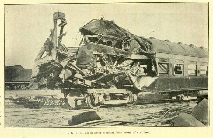 Steel coach after removal from scene of accident